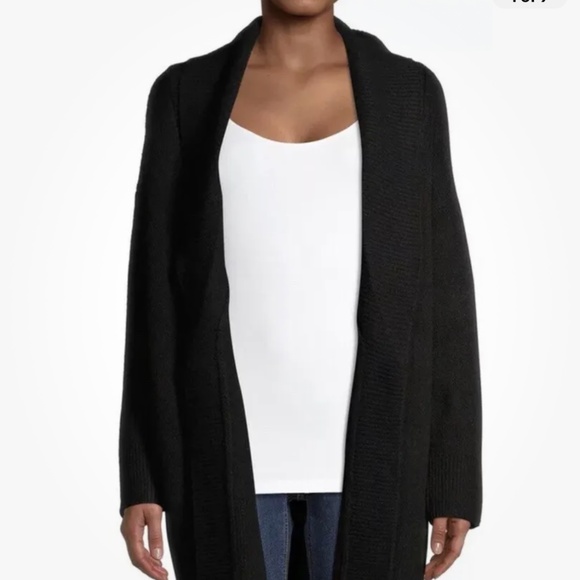 Time and Tru Sweaters - Time and Tru Women’s Black Shawl Collar Cardigan Coatigan Size Large (12-14) NEW